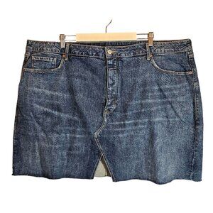 Old Navy Womens 28 Denim Button-Fly Skirt classic Retro raw Hem dark wash